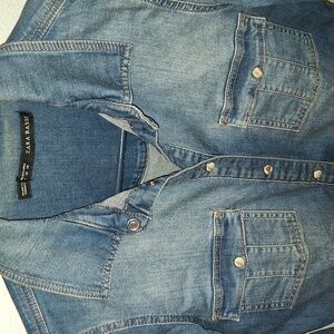 Zara Basics Denim Long Sleeve Stretchy  Shirt Soze Med
